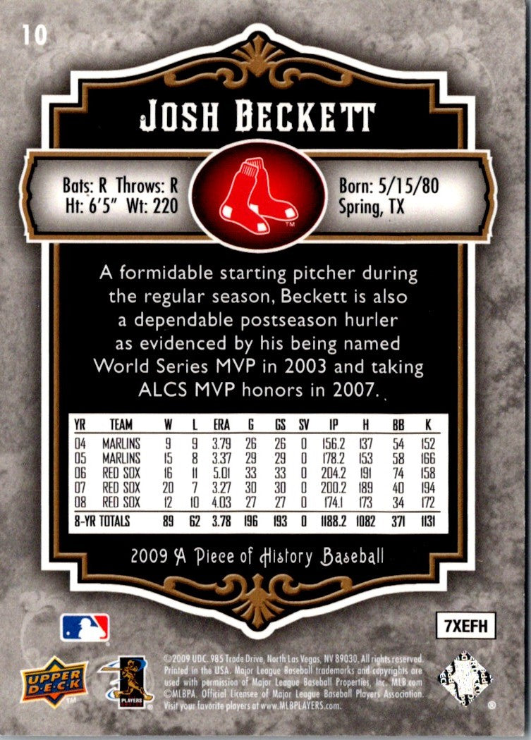 2009 Upper Deck A Piece of History Josh Beckett