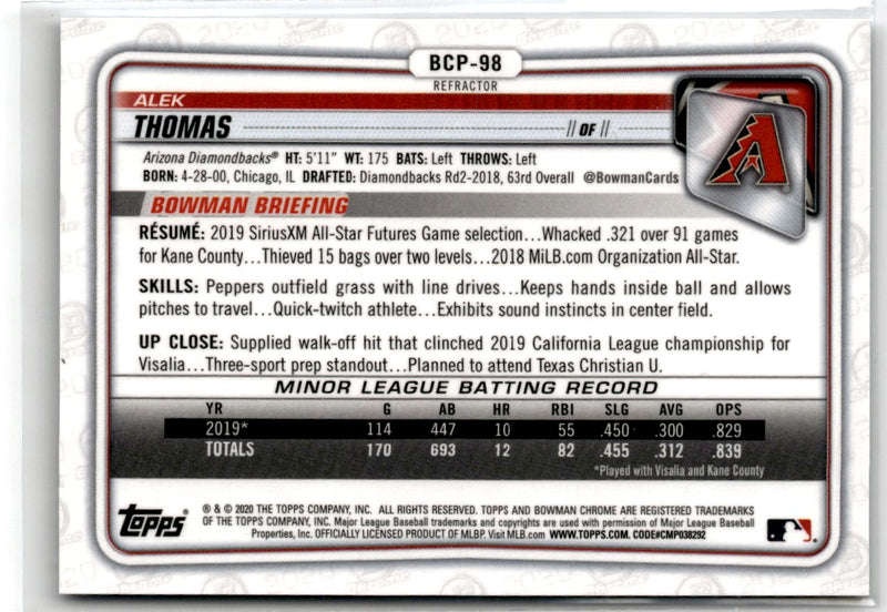 2020 Bowman Chrome Prospects Refractor Alek Thomas