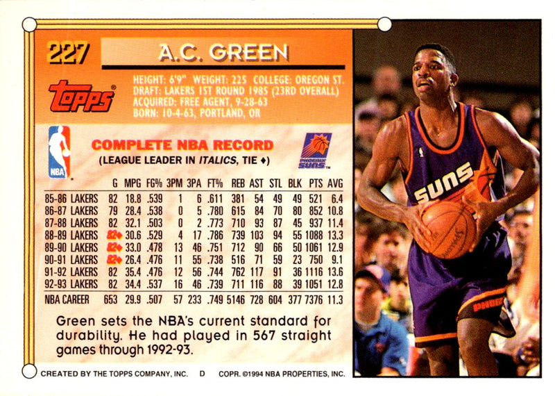 1993 Topps A.C. Green