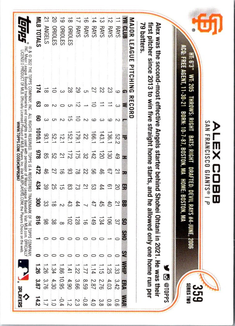 2022 Topps Orange Star Alex Cobb