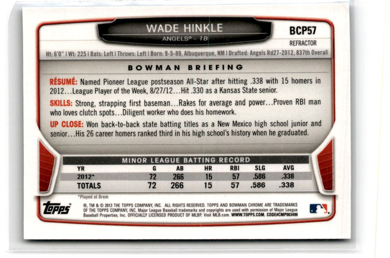 2013 Bowman Chrome Prospects Blue Wave Wade Hinkle