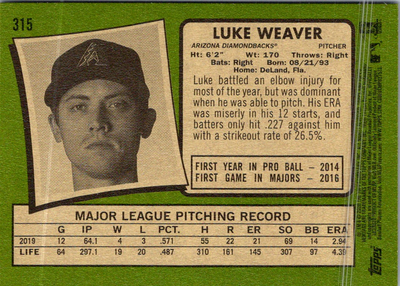 2020 Topps Heritage Luke Weaver
