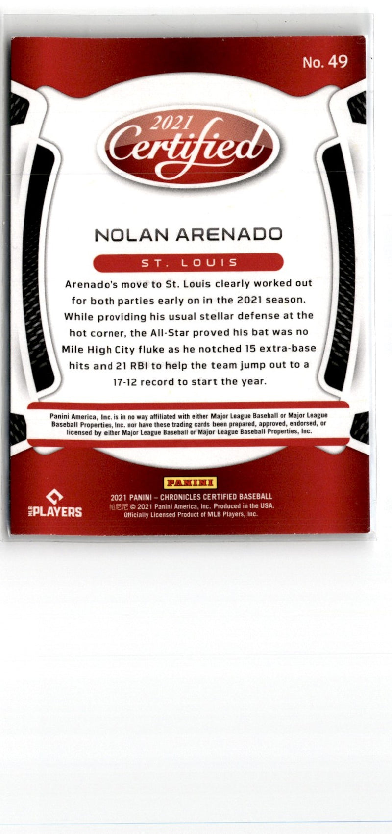 2021 Panini Chronicles Certified Nolan Arenado