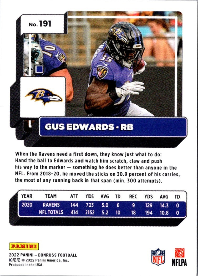 2022 Donruss Blue Press Proof Gus Edwards