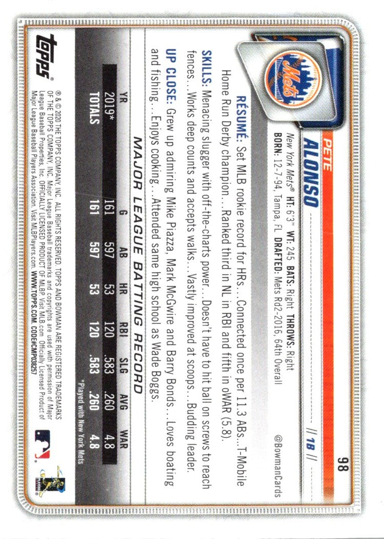 2020 Bowman Pete Alonso