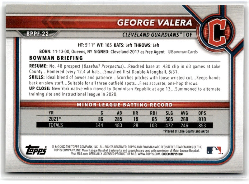 2022 Bowman 1st Edition Sky Blue Foil George Valera