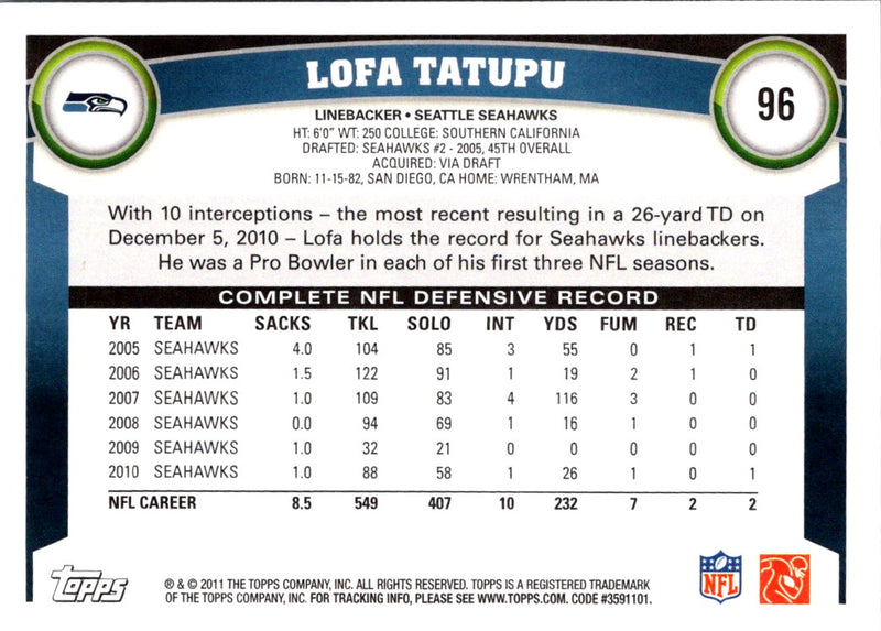 2011 Topps Lofa Tatupu