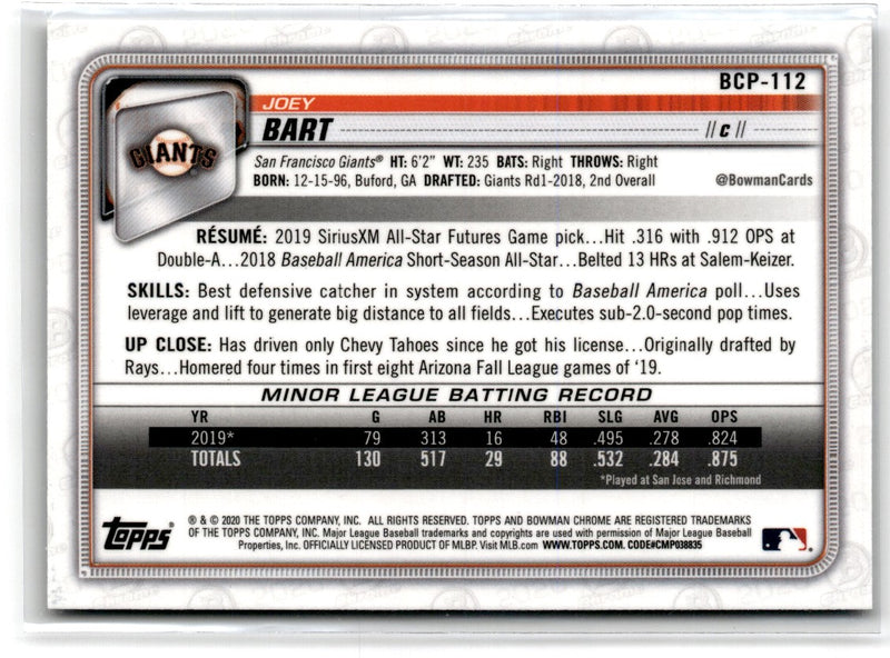 2020 Bowman Chrome Prospects Joey Bart