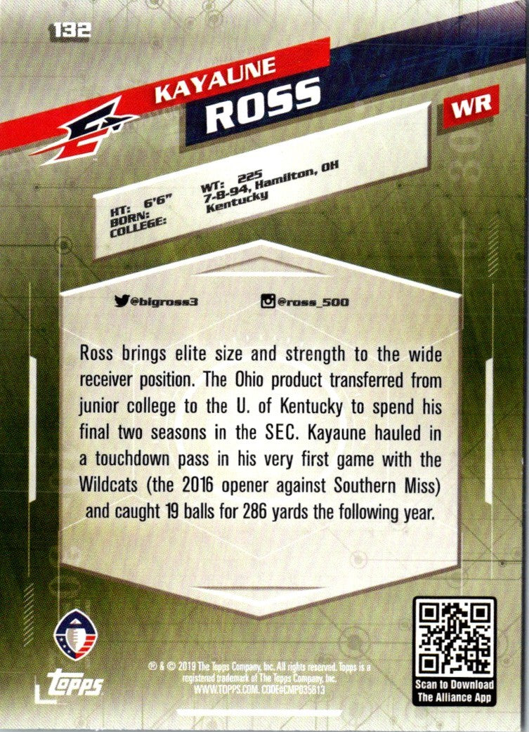 2019 Topps AAF Kayaune Ross