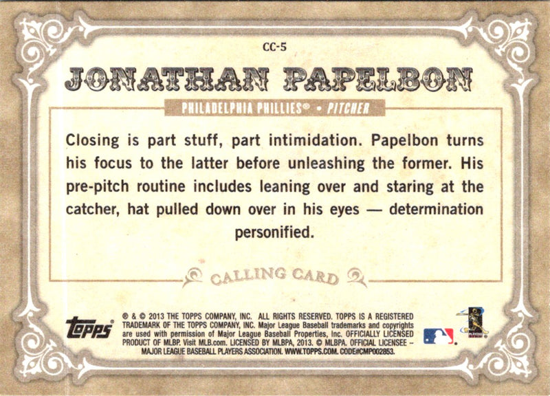 2013 Topps Calling Cards Jonathan Papelbon