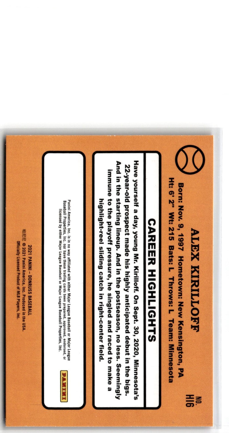 2021 Donruss Highlights Pink Fireworks Alex Kirilloff