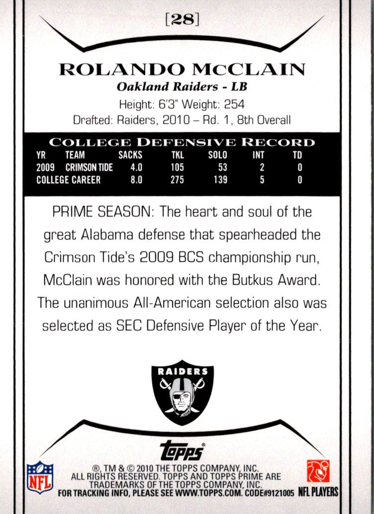 2010 Topps Prime Retail Rolando McClain