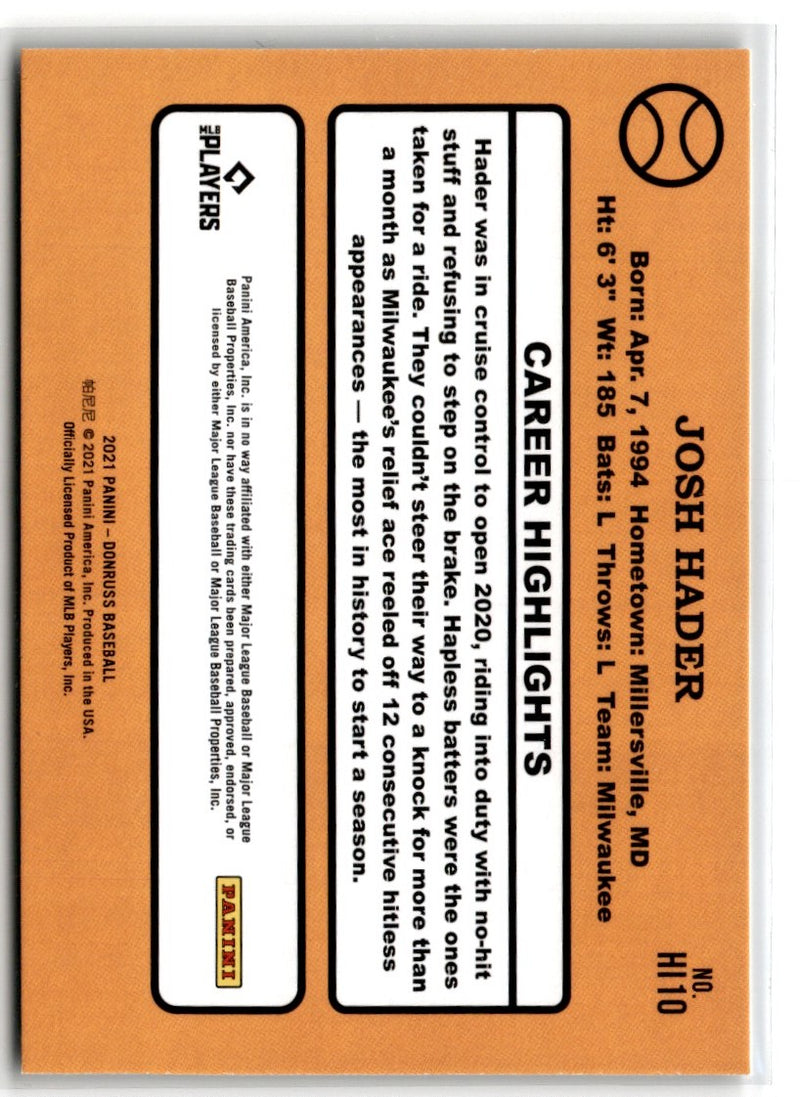 2021 Donruss Highlights Josh Hader