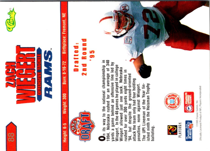 1995 Classic NFL Rookies Zach Wiegert