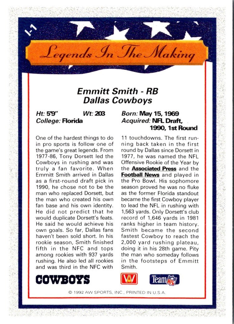 1992 All World Legends/Rookies Emmitt Smith