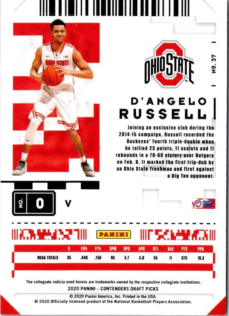 2020 Panini Contenders Draft Picks Game Ticket Red D'Angelo Russell