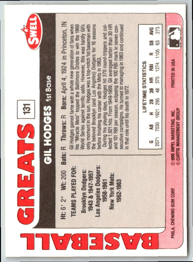 1991 Swell Baseball Greats Gil Hodges