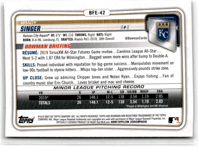 2020 Bowman 1st Edition Brady Singer