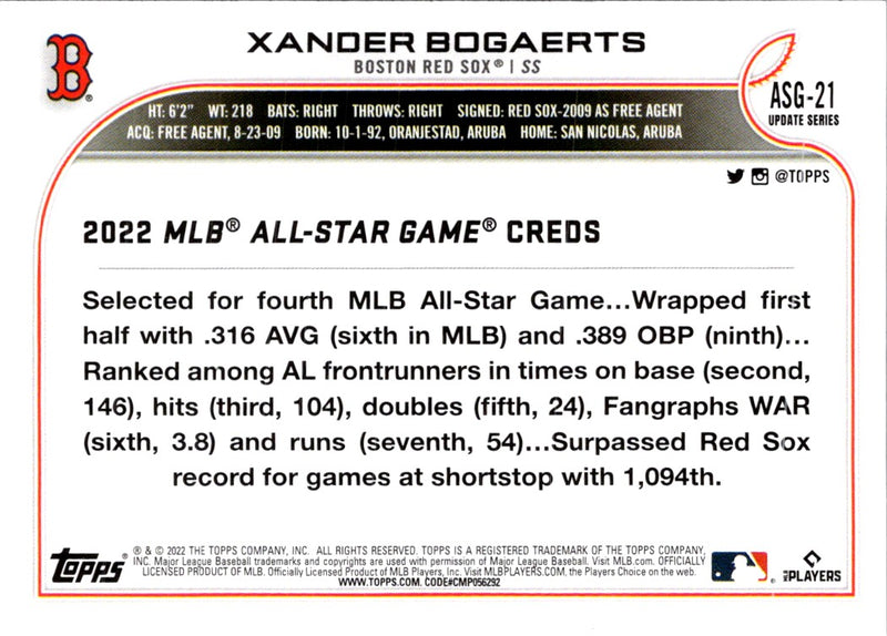 2022 Topps Update 2022 MLB All-Star Game Xander Bogaerts