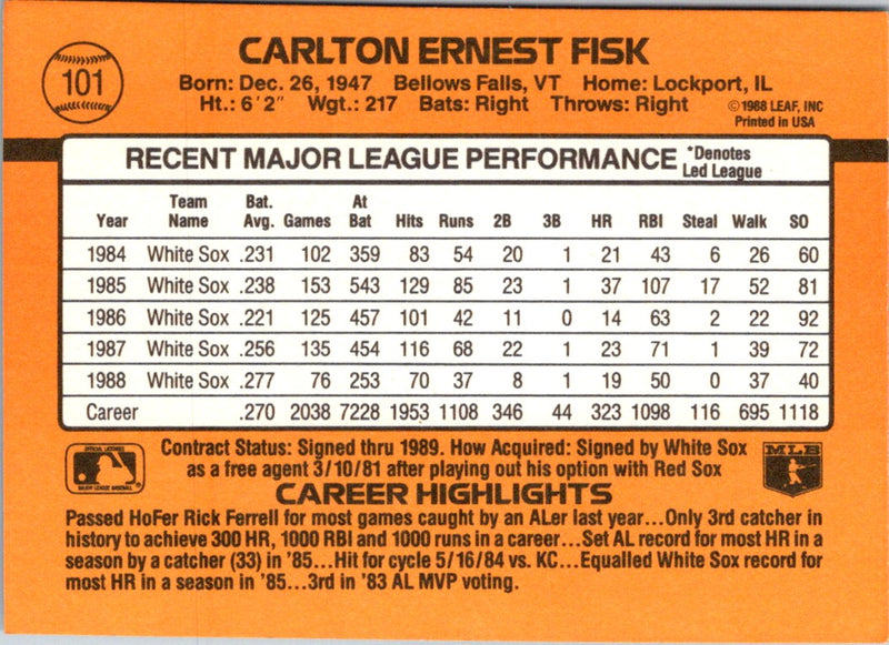 1989 Donruss Carlton Fisk