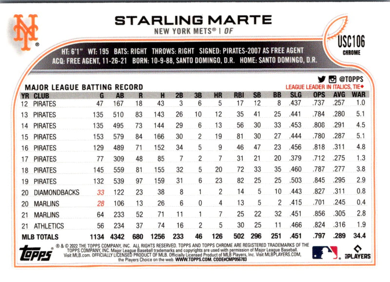 2022 Topps Chrome Update Starling Marte