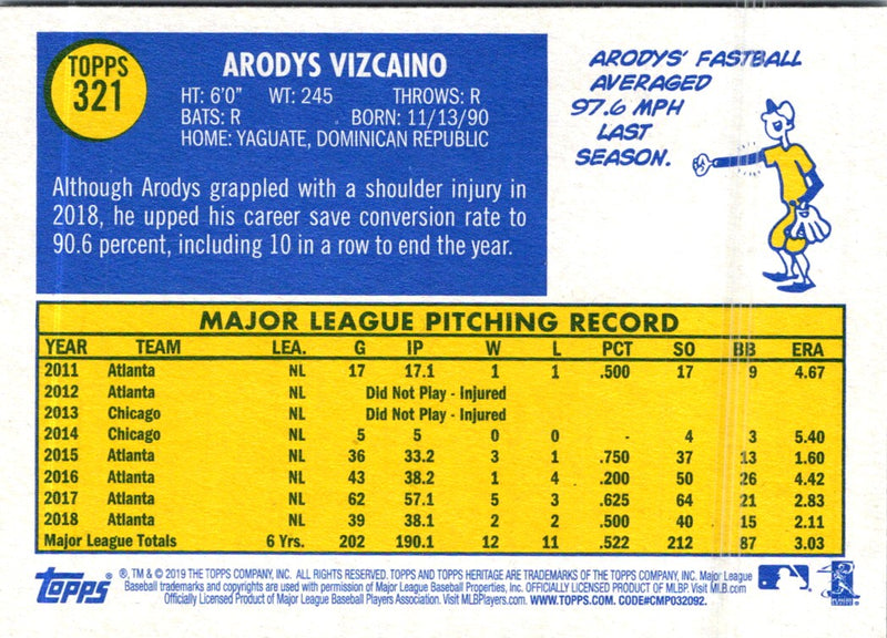 2019 Topps Heritage Arodys Vizcaino