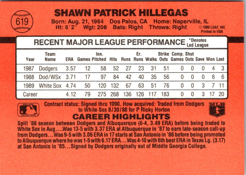 1990 Donruss Shawn Hillegas
