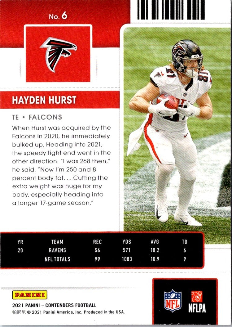 2021 Panini Contenders Red Zone Hayden Hurst