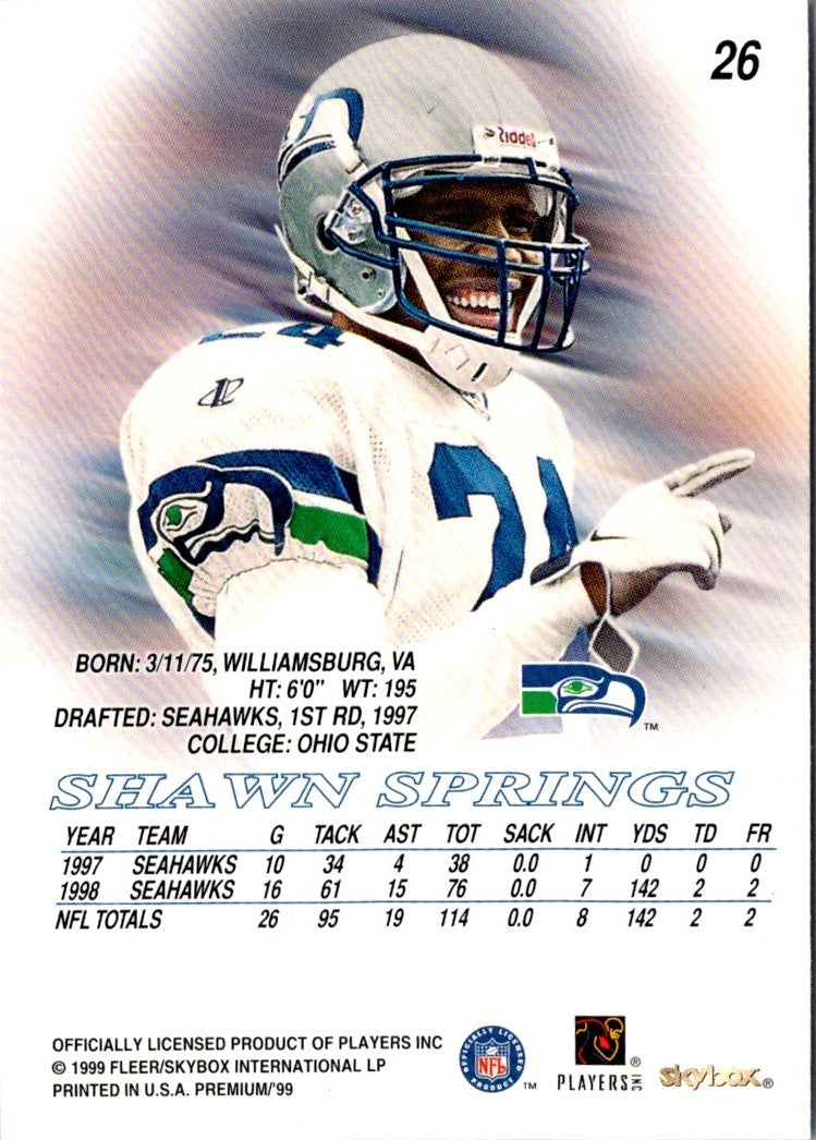 1999 SkyBox Premium Shawn Springs