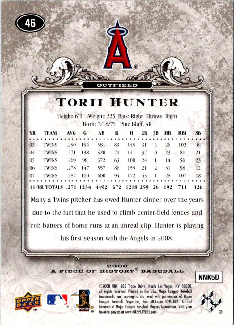 2008 Upper Deck A Piece of History Torii Hunter