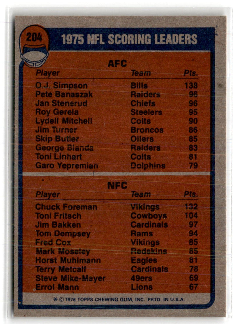 1976 Topps 1975 Scoring Leaders - O.J. Simpson/Chuck Foreman