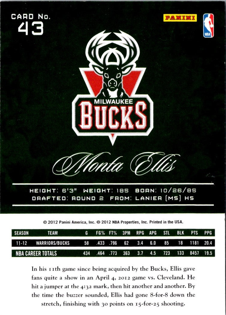 2012 Panini Prestige Monta Ellis