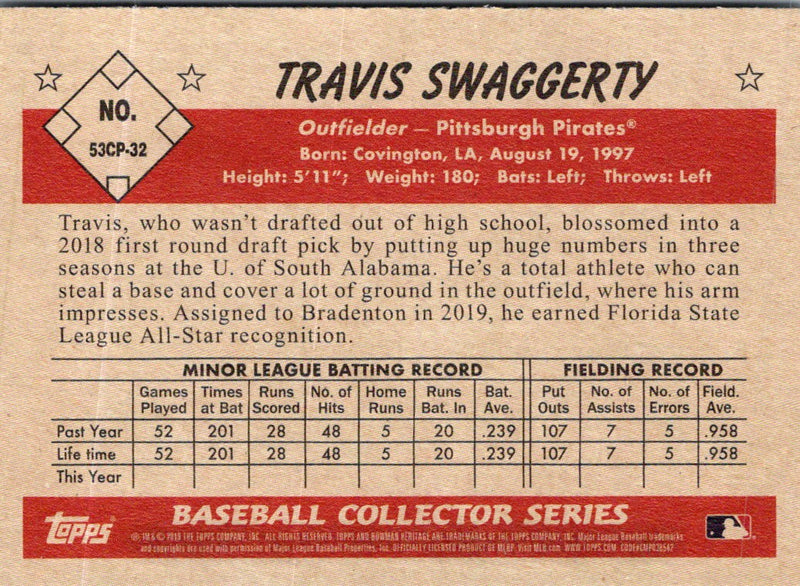 2019 Bowman Heritage Chrome Prospects Travis Swaggerty