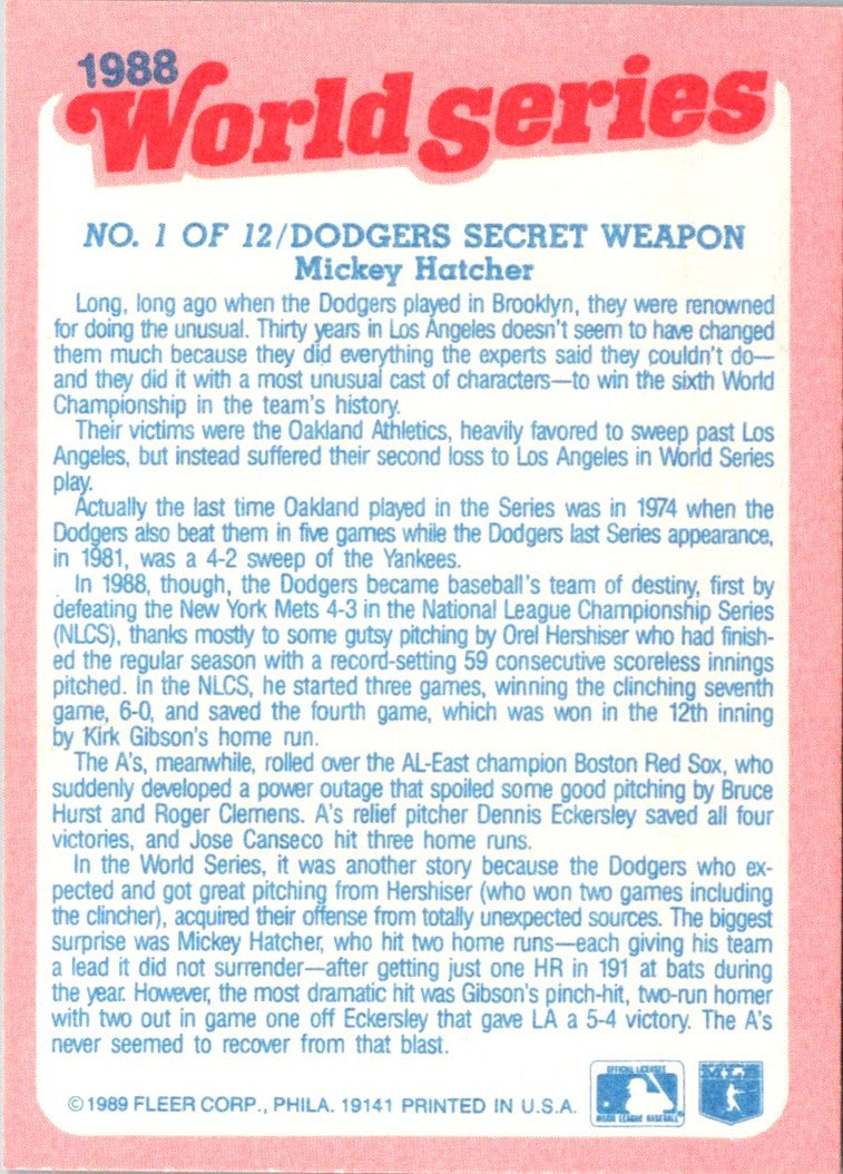 1989 Fleer World Series Glossy Dodgers' Secret Weapon