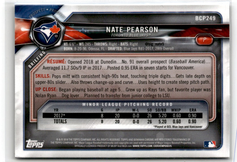 2018 Bowman Chrome Prospects Nate Pearson