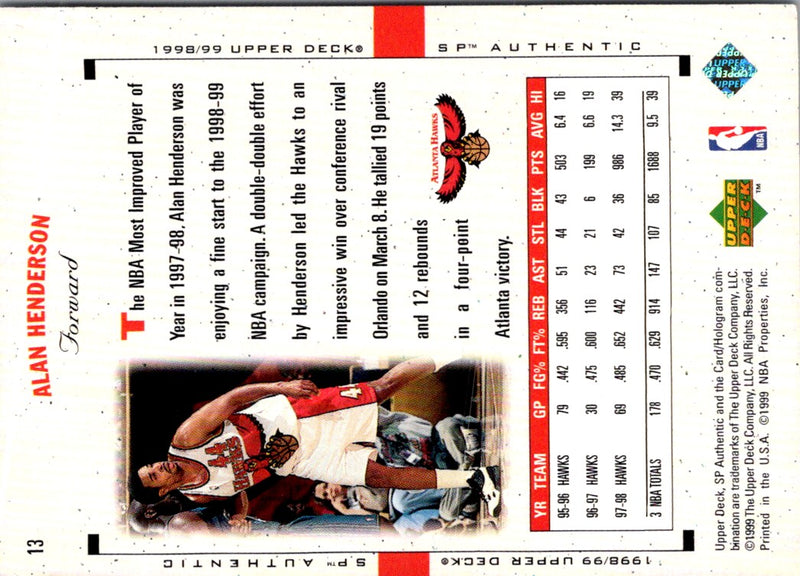 1998 SP Authentic Alan Henderson