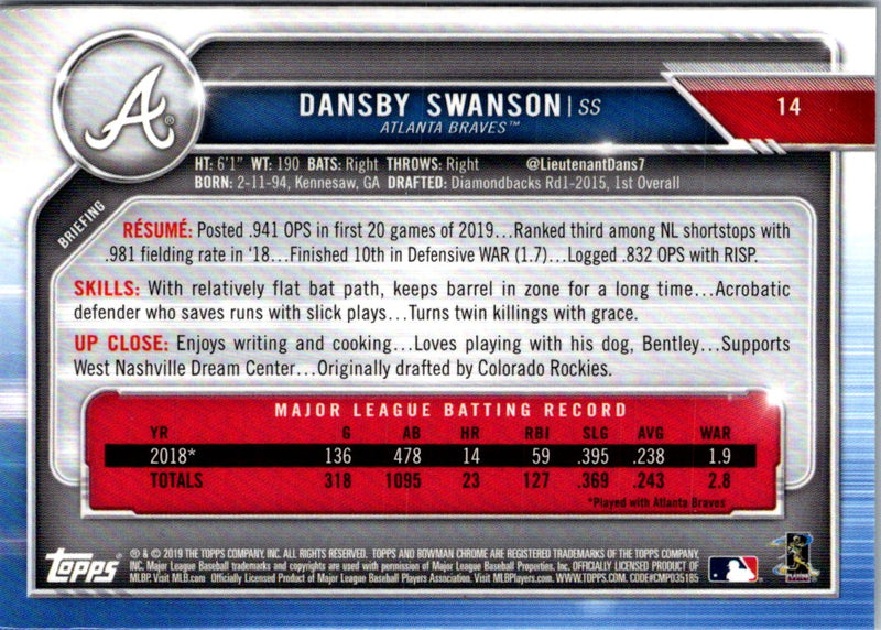 2019 Bowman Chrome Dansby Swanson