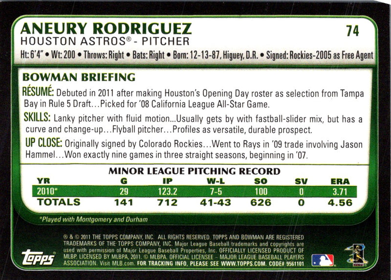 2011 Bowman Draft Picks & Prospects Aneury Rodriguez