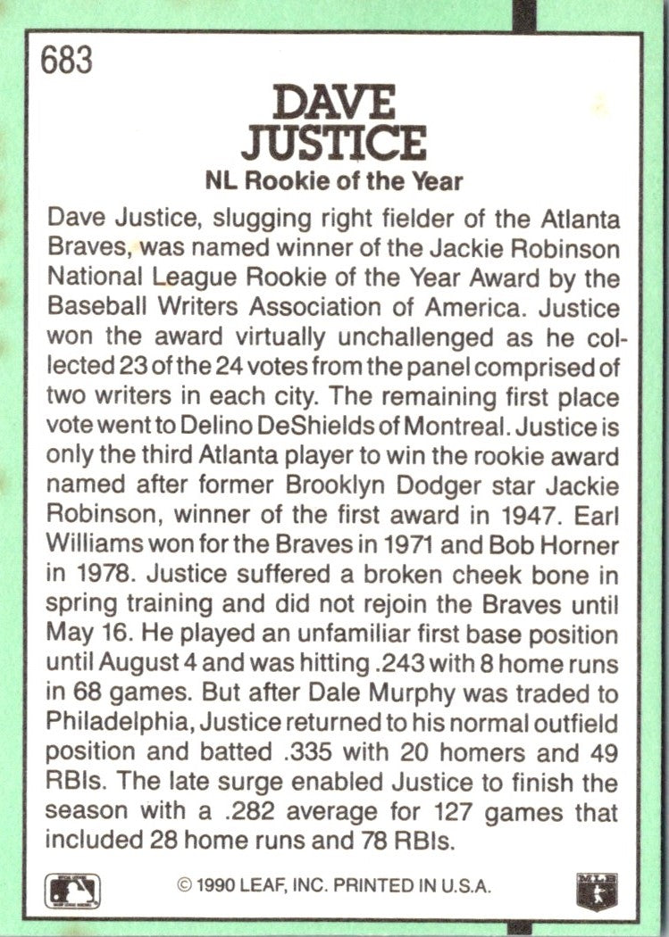 1991 Donruss Dave Justice