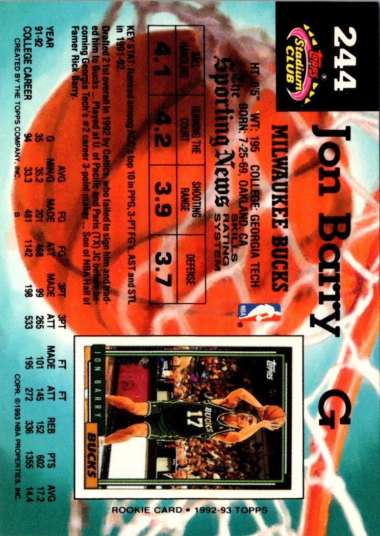 1992 Stadium Club Members Only Jon Barry