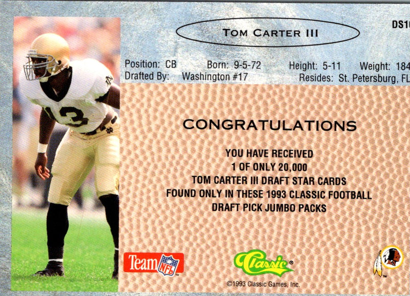 1993 Classic Draft Stars Tom Carter