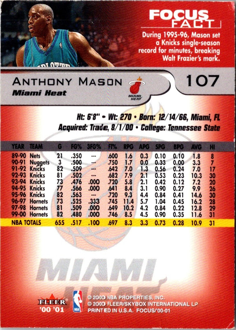 2000 Fleer Focus Anthony Mason