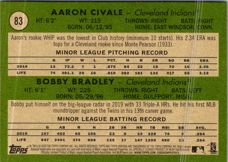 2020 Topps Heritage Aaron Civale/ Bobby Bradley