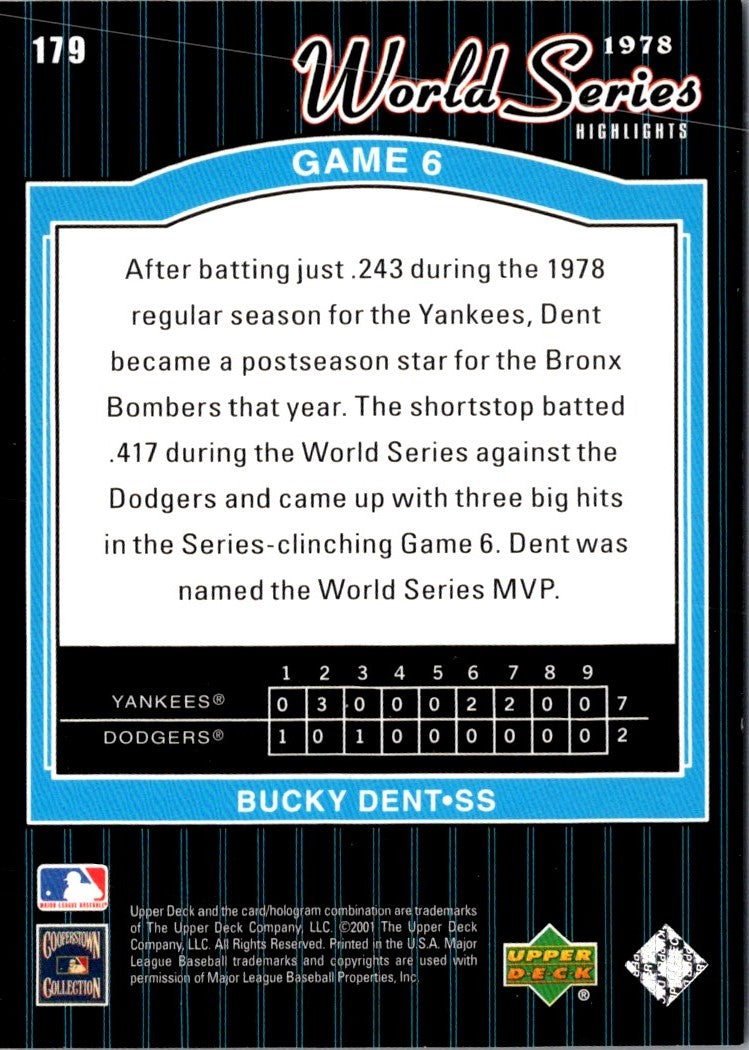 2001 Upper Deck Decade 1970's Bucky Dent