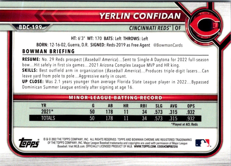 2022 Bowman Chrome Yerlin Confidan