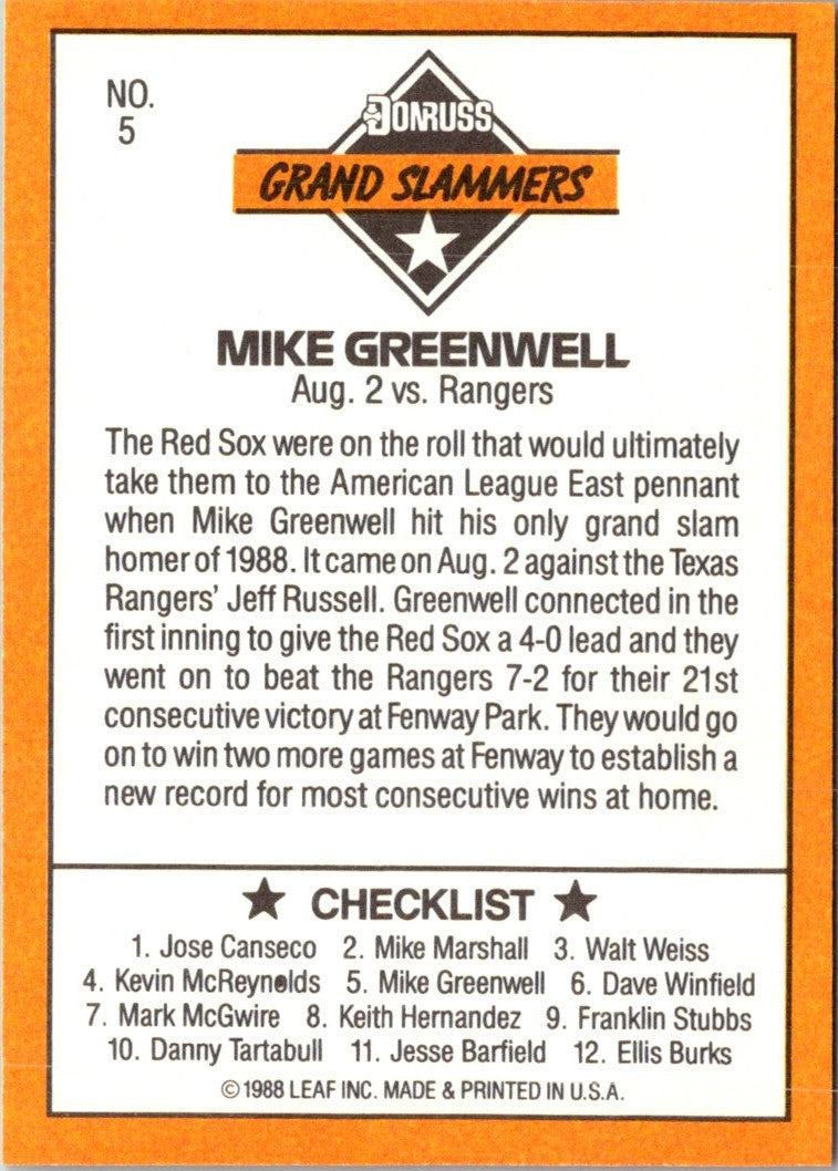 1989 Donruss Leaf Blue Chips Mike Greenwell