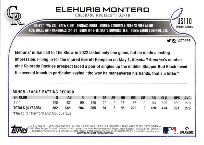 2022 Topps Update Elehuris Montero