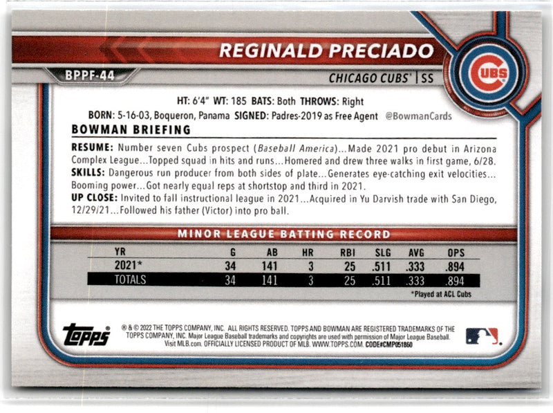 2022 Bowman 1st Edition Reginald Preciado