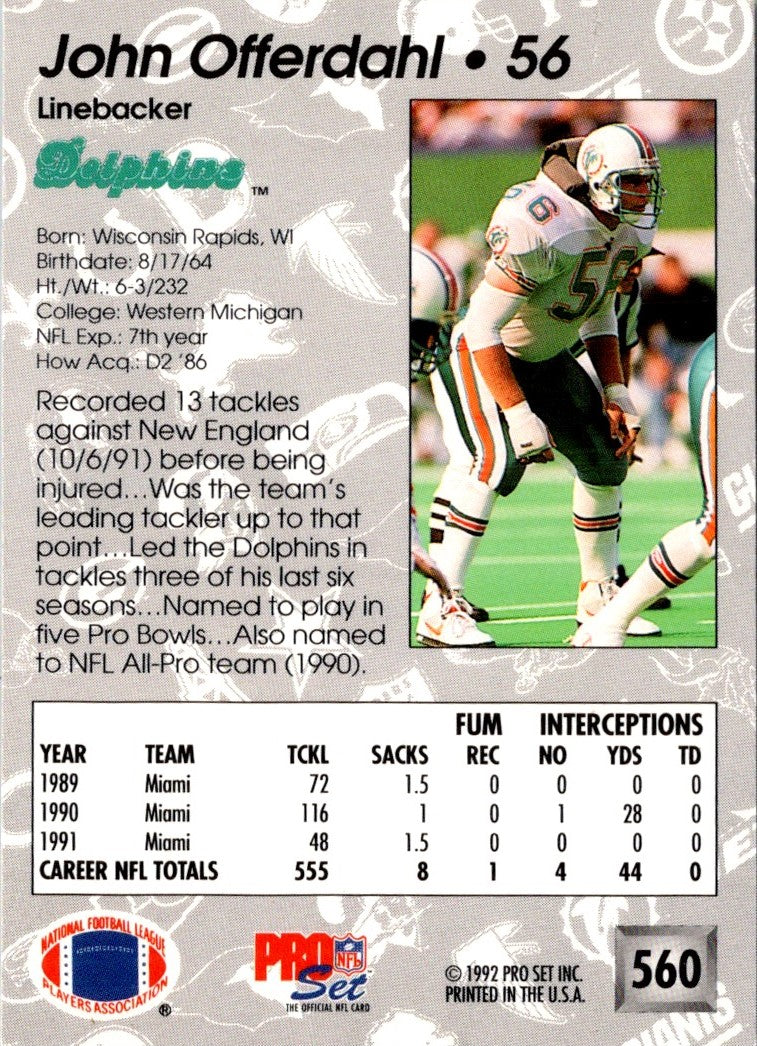 1992 Pro Set John Offerdahl