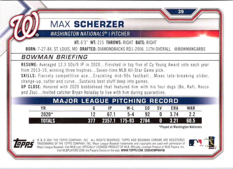 2021 Bowman Max Scherzer